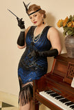 Paillet Royal Blue Plus Size 1920'erne Flapper Kjole