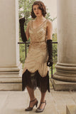 1920erne Champagne Fringe Palaets Kjole