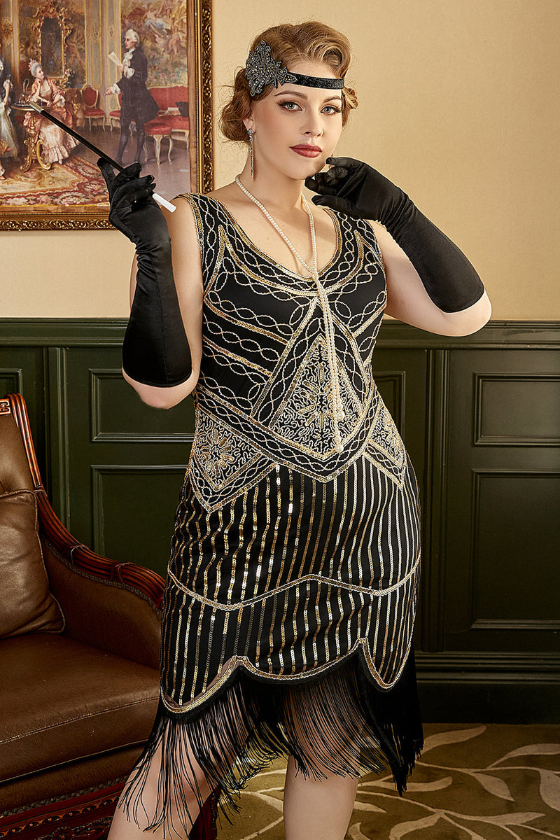 ZAPAKA Kvinder Size 1920'erne Gatsby Kjole Sort Frynser Vintage Flapper Kjole – ZAPAKA DA