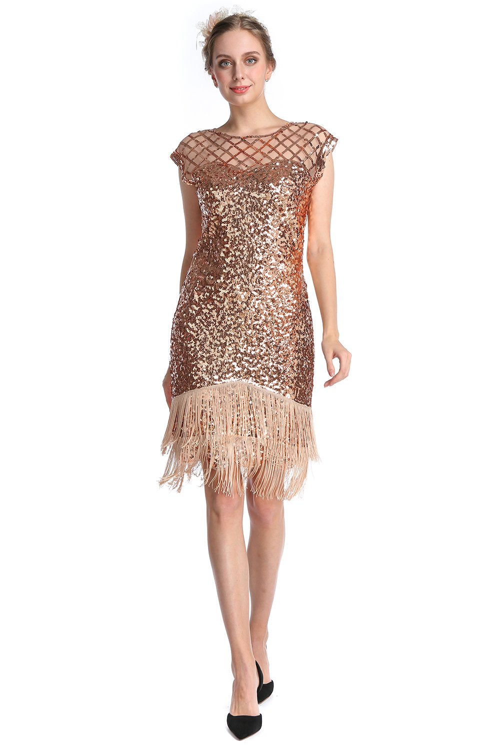 Mørkegrøn pailletter 1920'erne Kjole