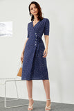 Navy Polka Prikker Midi Sommer Wrap Kjole