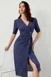 Navy Polka Prikker Midi Sommer Wrap Kjole