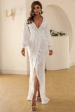 Hvid V Hals Blonde Maxi Boho Kjole