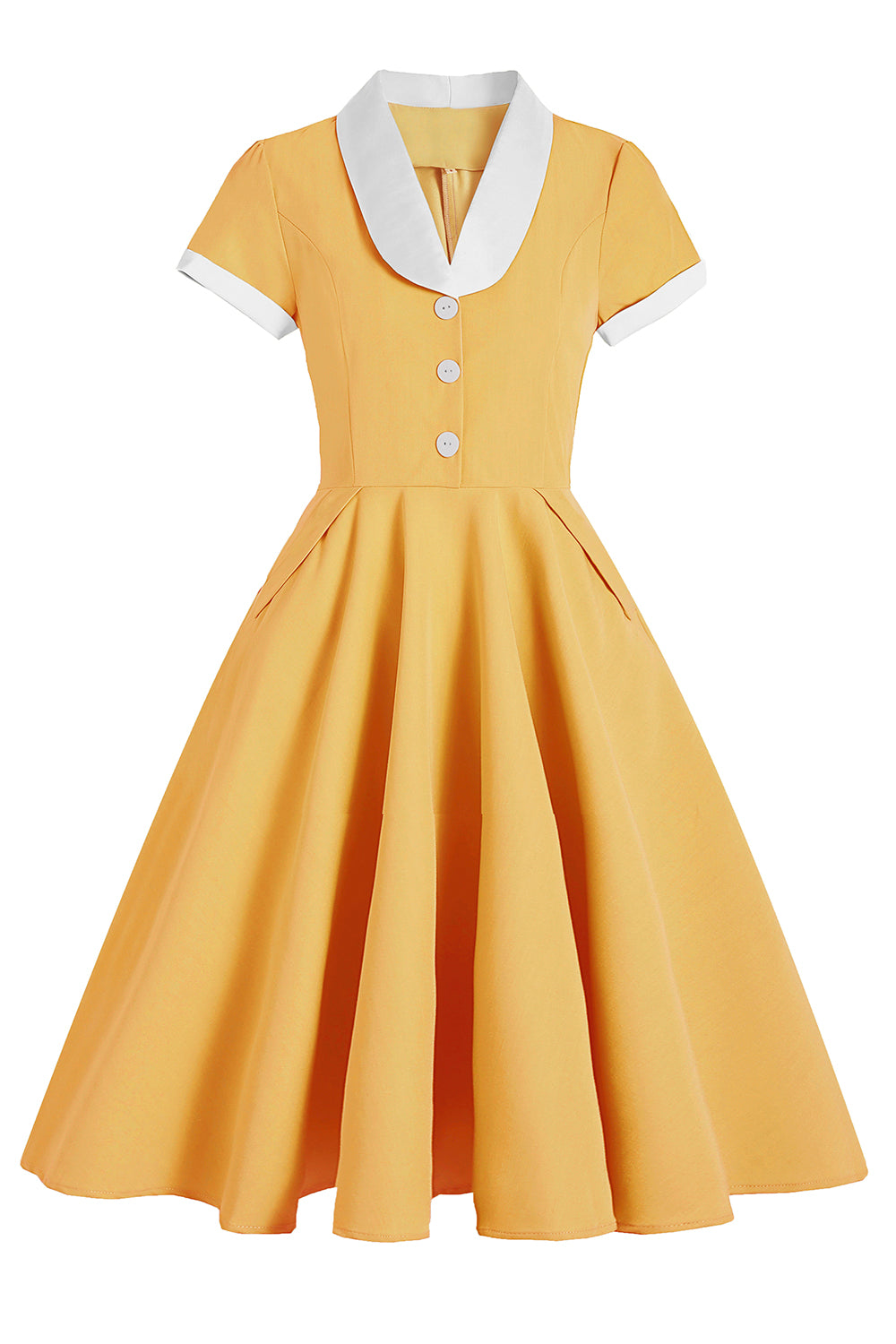 Blå swingkjole fra 1950'erne med lommer