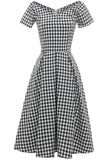 Sort og hvid Plaid Vintage 1950'erne Kjole
