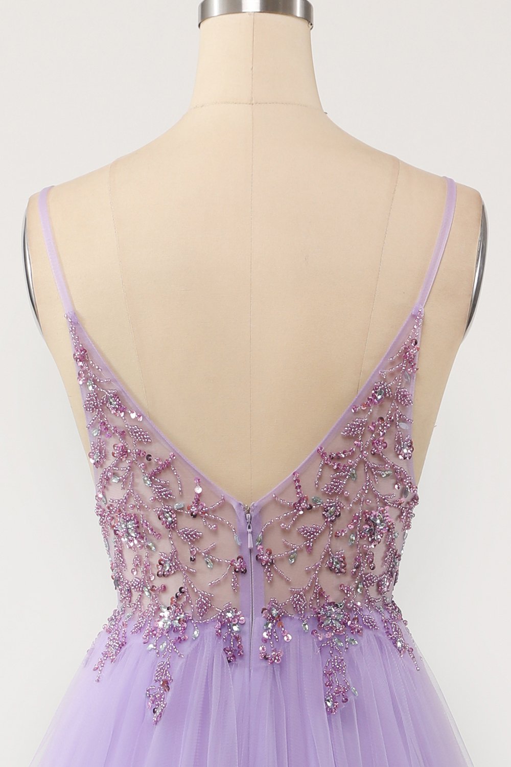 Lilla beaded Tulle Lang Prom Dress