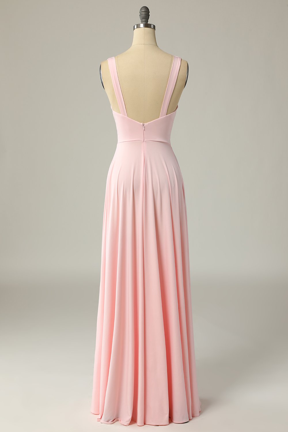 Klassisk en linje V hals gul lang Festkjoler med split front