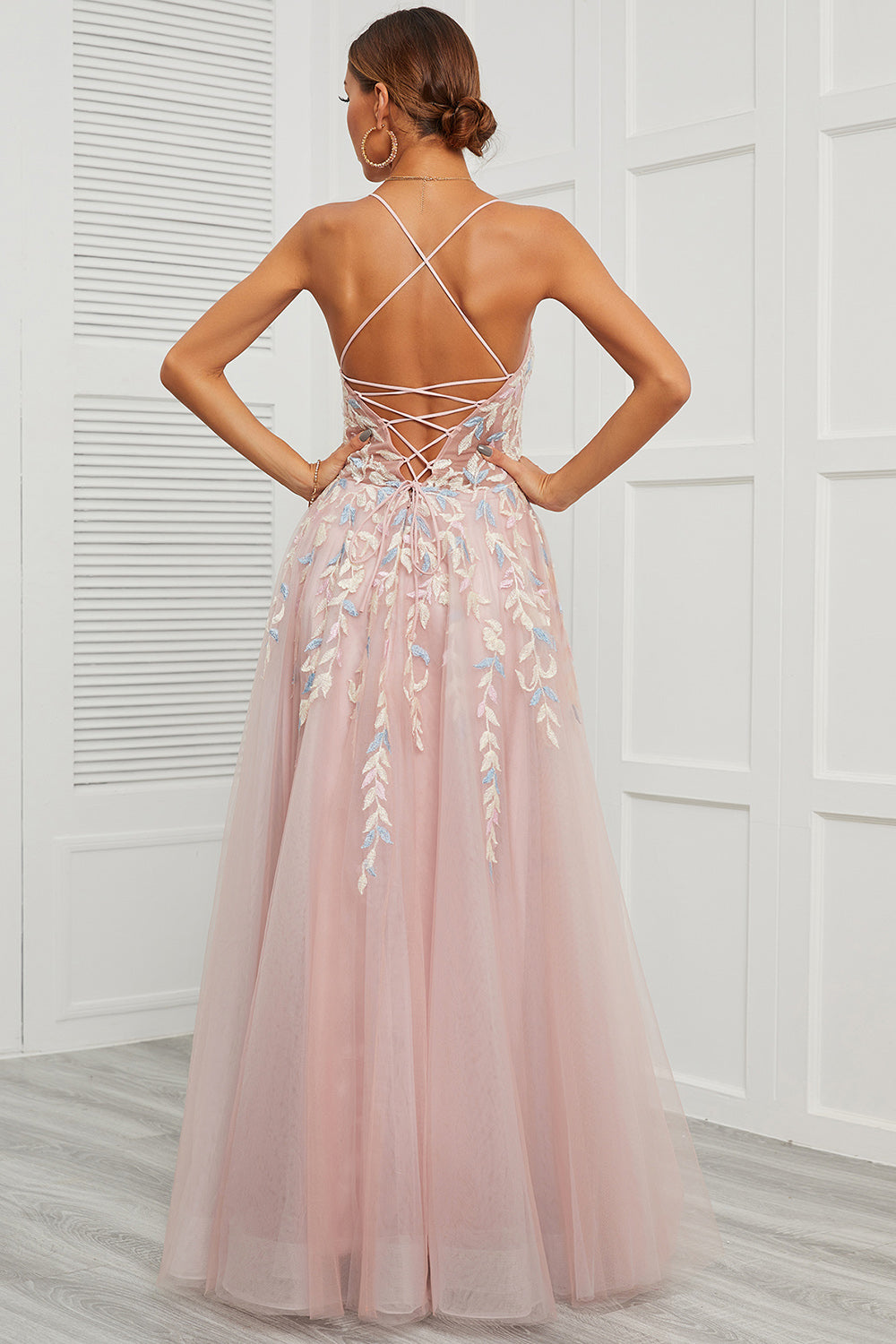 Spaghetti stropper Pink Tulle Prom Kjole