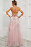 Spaghetti stropper Pink Tulle Prom Kjole