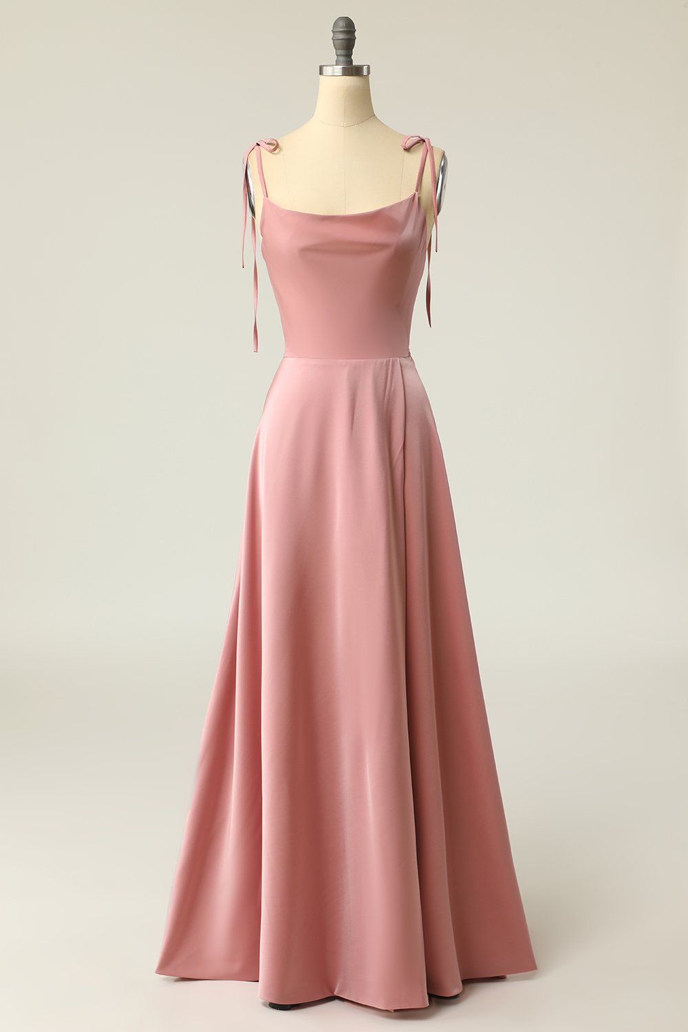 En streg Blush Spaghetti Straps Festkjole med slids