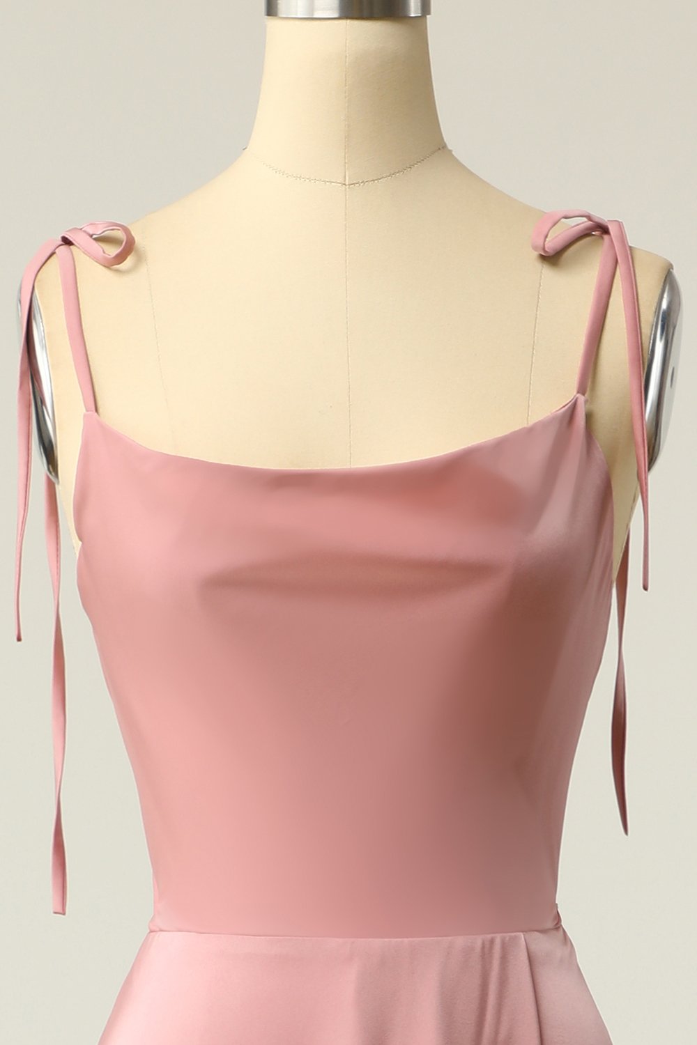 En streg Blush Spaghetti Straps Festkjole med slids