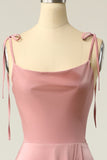 En streg Blush Spaghetti Straps Festkjole med slids