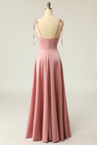 En streg Blush Spaghetti Straps Festkjole med slids