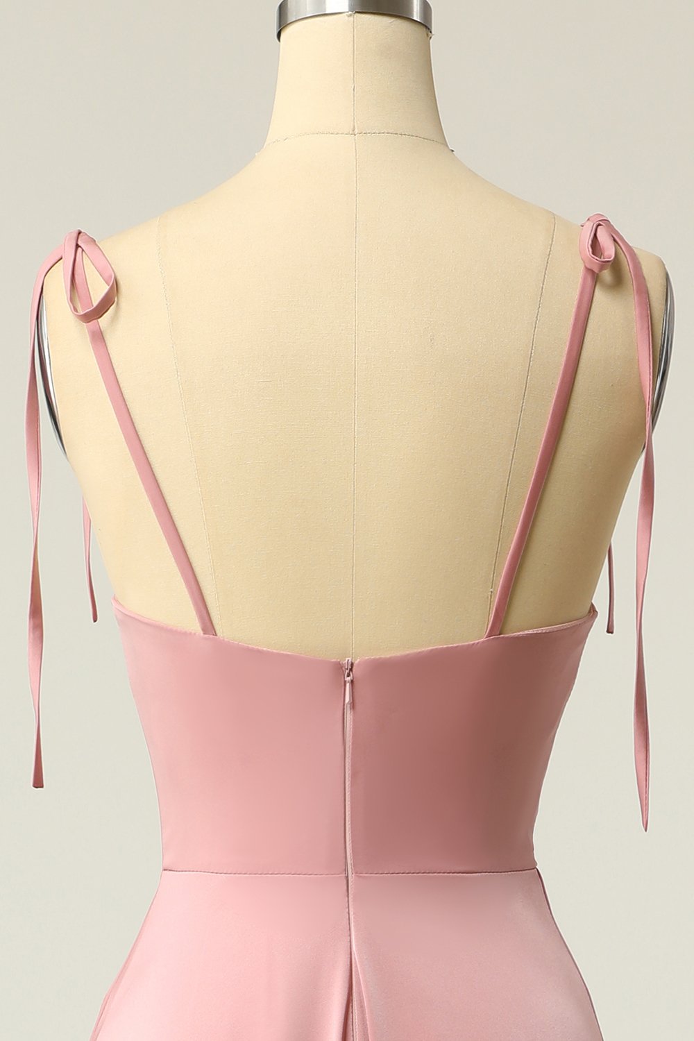 En streg Blush Spaghetti Straps Festkjole med slids