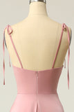 En streg Blush Spaghetti Straps Festkjole med slids