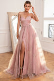 Glitter Blush Long Prom Kjole med slids