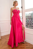 Fuchsia stropløs Prom kjole med slids