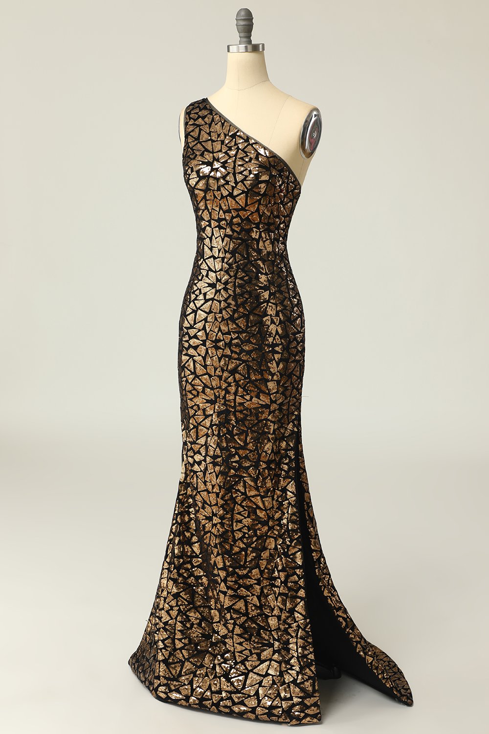 Havfrue En Shouler Mørk Guld Pailletter Prom Kjole