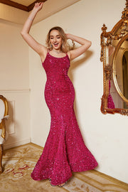 Hot Pink Paillethavfrue Plus Size Prom kjole med Lac-up Back
