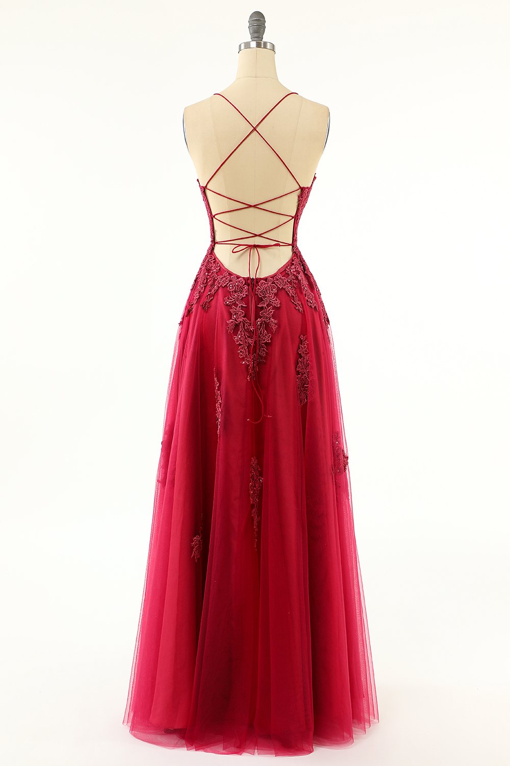 Lavendel Tulle Lang Prom Kjole med blonder