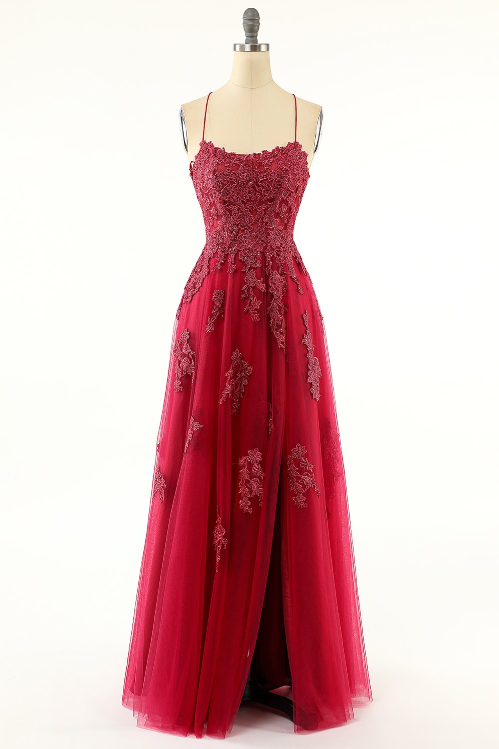 Lavendel Tulle Lang Prom Kjole med blonder