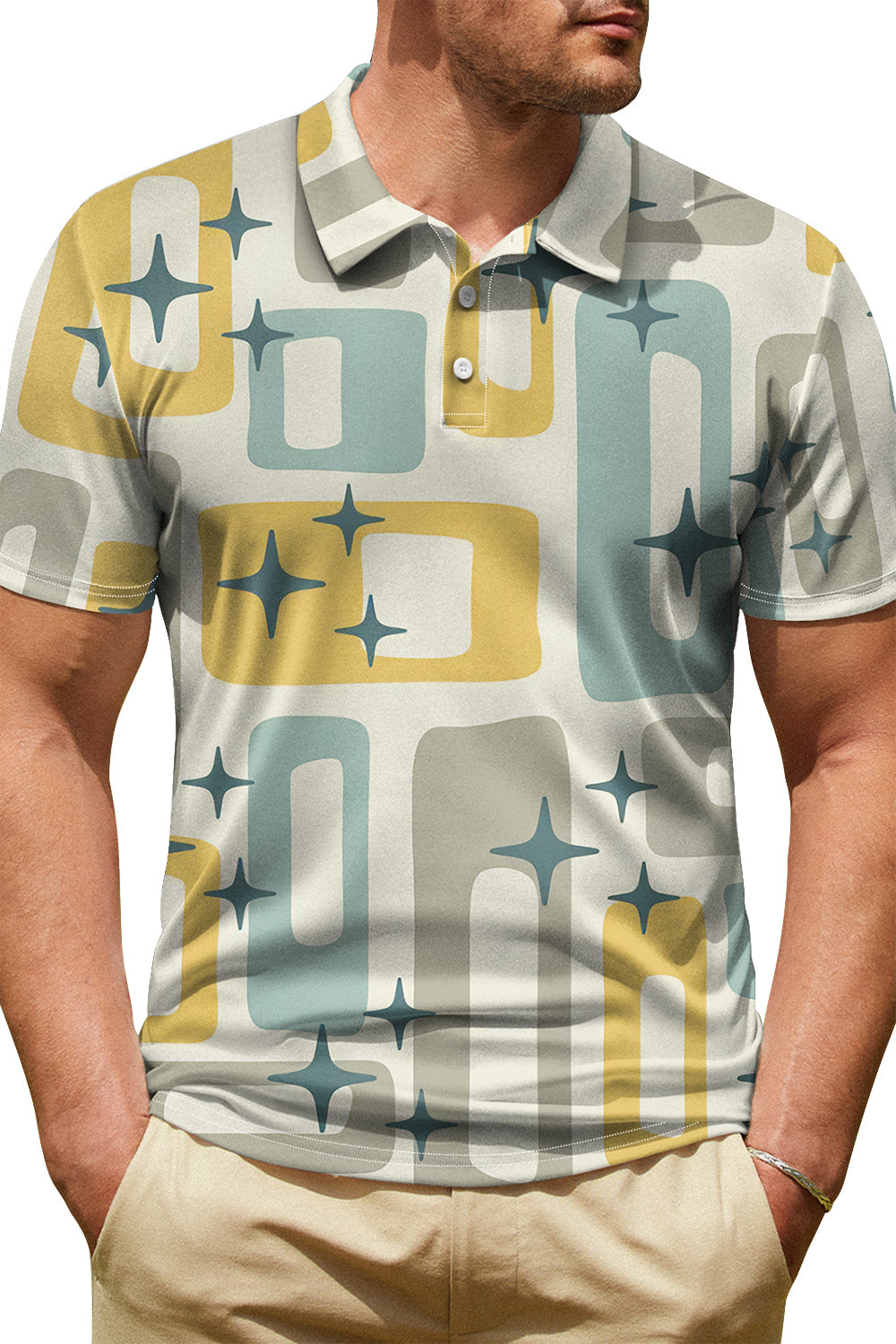 Beige Classic poloshirt til mænd med korte ærmer