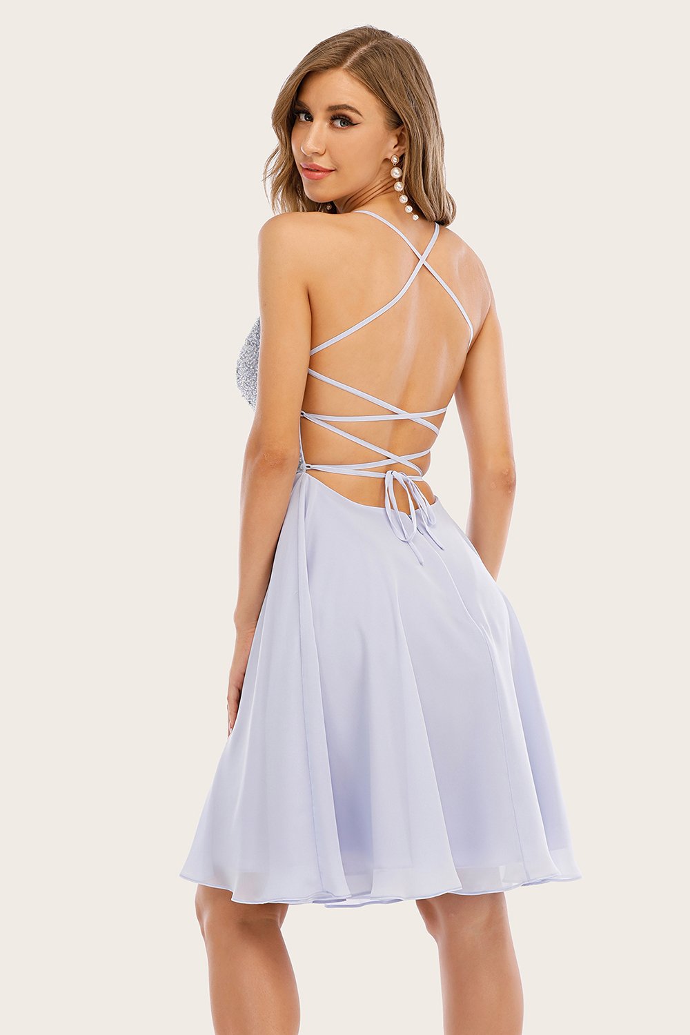 Grå beaded kort hjemkomst kjole