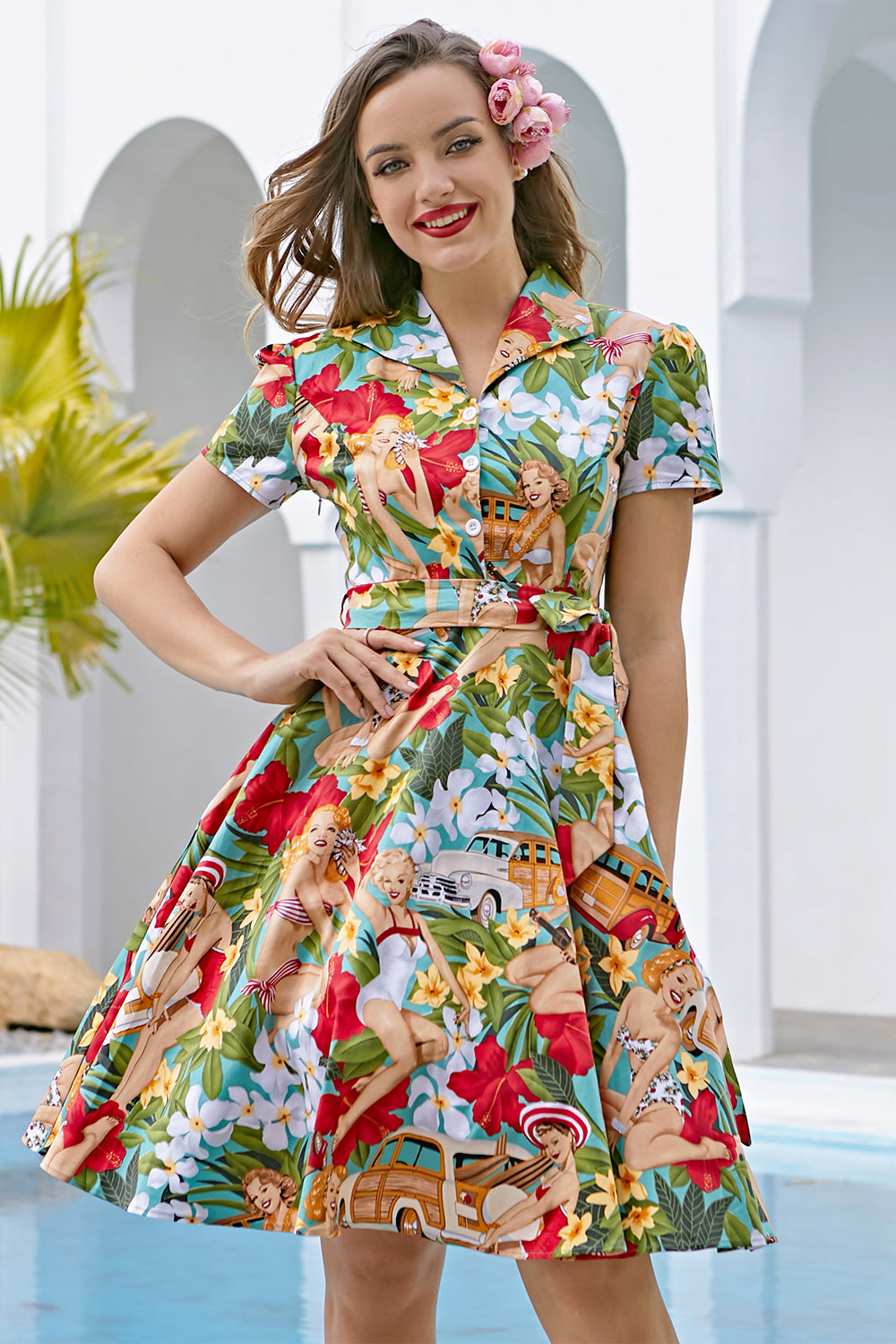 Vintage Print 1950'erne Swing Dress