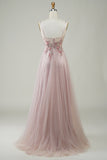 Blush Corset A-Line Long Prom Dress med blomster