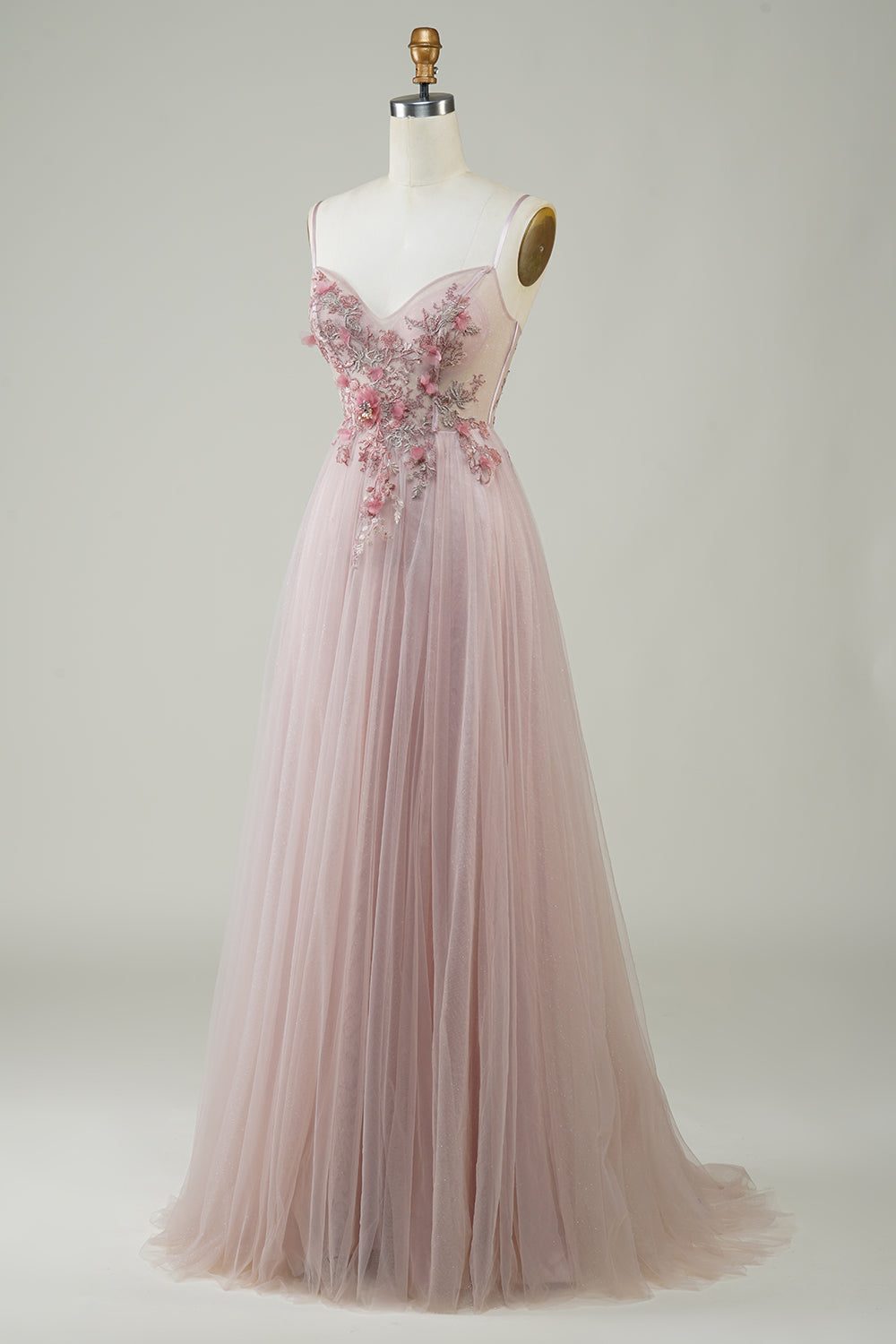 Blush Corset A-Line Long Prom Dress med blomster