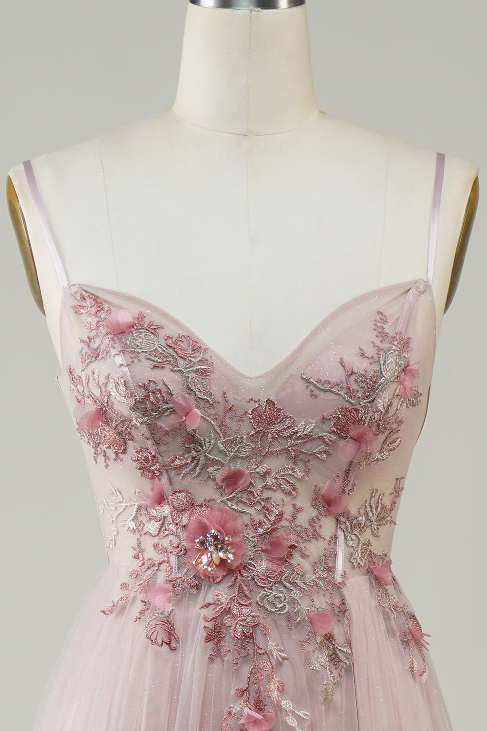 Blush Corset A-Line Long Prom Dress med blomster