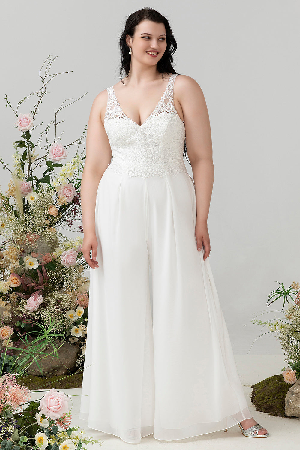 Elfenben blonder & chiffon jumpsuit til bryllup