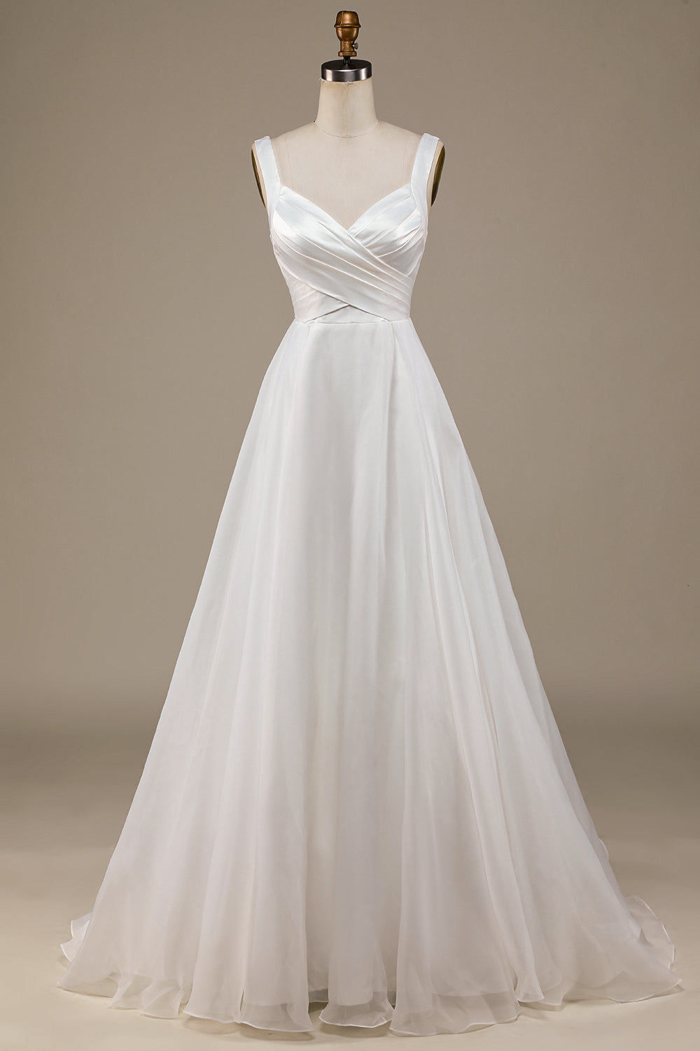 Simple Ivory Organza Scoop Neck Sweep Train Brudekjole