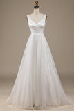 Simple Ivory Organza Scoop Neck Sweep Train Brudekjole