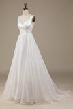 Simple Ivory Organza Scoop Neck Sweep Train Brudekjole