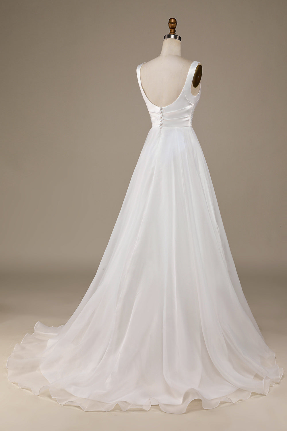 Simple Ivory Organza Scoop Neck Sweep Train Brudekjole