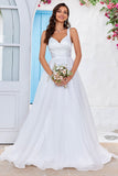 Simple Elfenben Organza Scoop hals feje tog en linje brudekjole