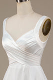 Simple Ivory Organza Scoop Neck Sweep Train Brudekjole