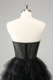 Sparkly A Line Black Sweetheart Tiered Corset Cute Cocktailkjole