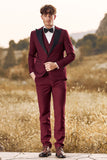 3 stykker Peak Lapel Burgundy Mænds Prom Suits