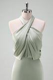 Navy Bloom Skede halterneck hals Satin lang brudepigekjole