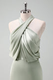 Navy Bloom Skede halterneck hals Satin lang brudepigekjole
