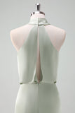 Navy Bloom Skede halterneck hals Satin lang brudepigekjole
