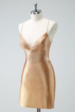 Golden Bodycon Spaghetti stropper Ruched Beaded Homecoming kjole med blonder op tilbage