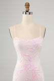 Pink Spaghetti Stropper Bodycon Homecoming Kjole med Criss Cross Back