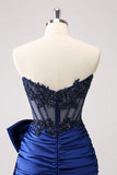 Glitrende Navy Stropløs Beaded Appliques Stram Homecoming Kjole