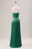 Grøn kappe korset stropløs lang brudepigekjole med slids
