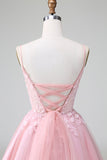 Princess Blush Applique Tulle A Line Short Homecoming Dress