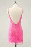 Spaghetti stropper Fuchsia Bodycon Cocktailkjole med pailletter