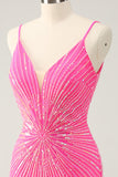 Spaghetti stropper Fuchsia Bodycon Cocktailkjole med pailletter